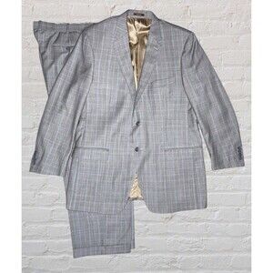 Peter Millar Micro Check Windowpane Suit Mens 46T Tan Wool 2 Piece Blazer Pants
